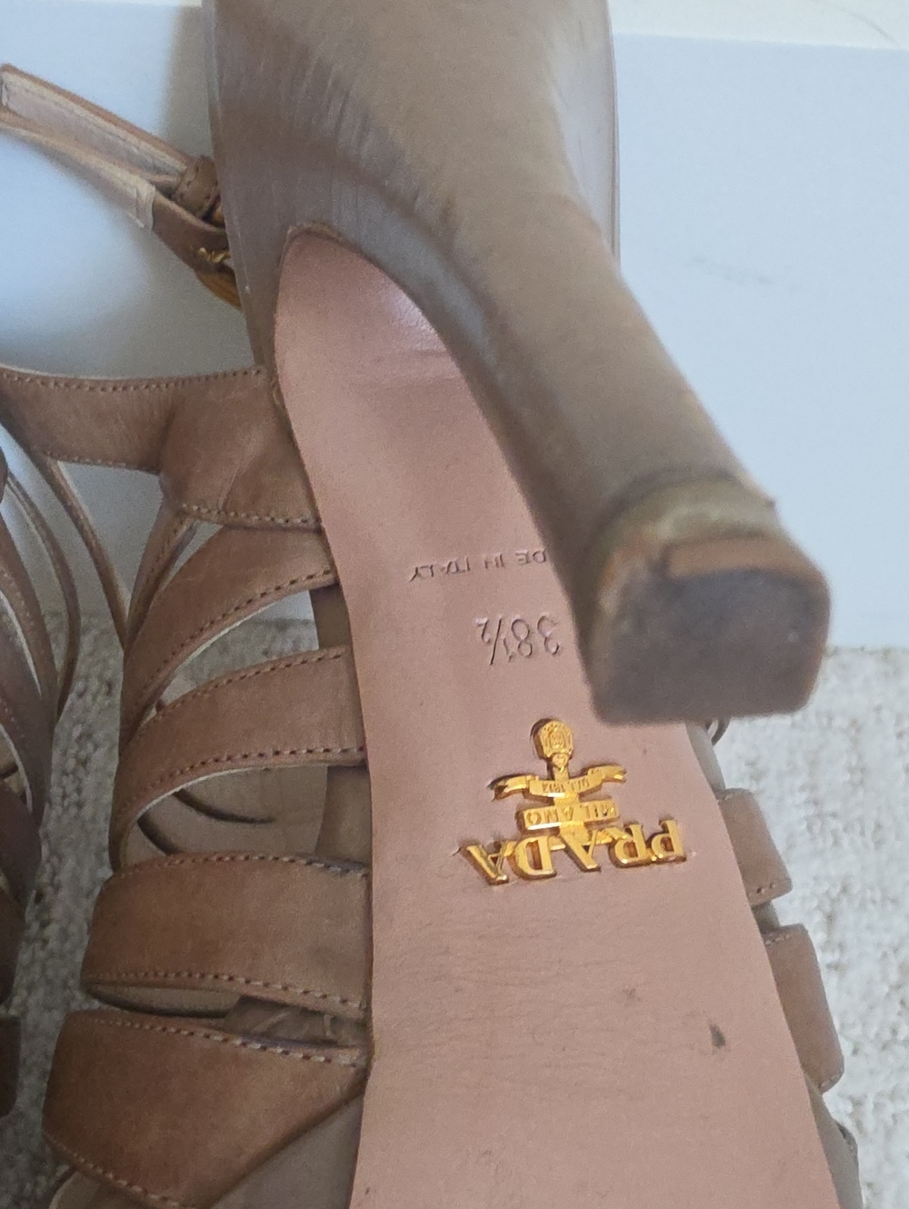 Prada Brown Leather Strappy Slingback Sandals - Picture 4 of 5